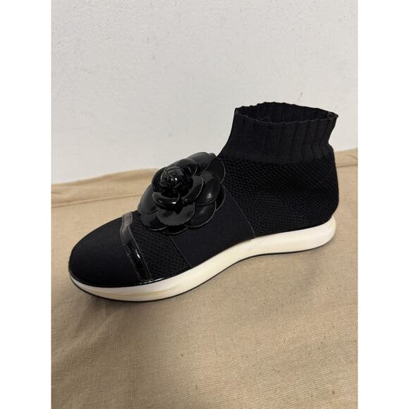 Chanel Shoes Womens Black Camellia Sock Slip On Made in Italy Sneakers CC Logo - Picture 6 of 16